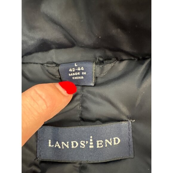 Lands End Men Puffer Vest L Nylon Down Filled Quilt Black Lightweight Work Wear - Picture 3 of 6